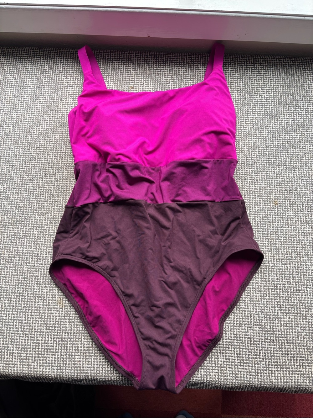 Athleta Colorblock One-Piece Swimsuit in Bright Fuchsia and Plum